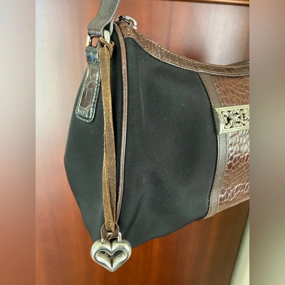 BRIGHTON Vintage Black & Brown Croc hobo handbag Authentic